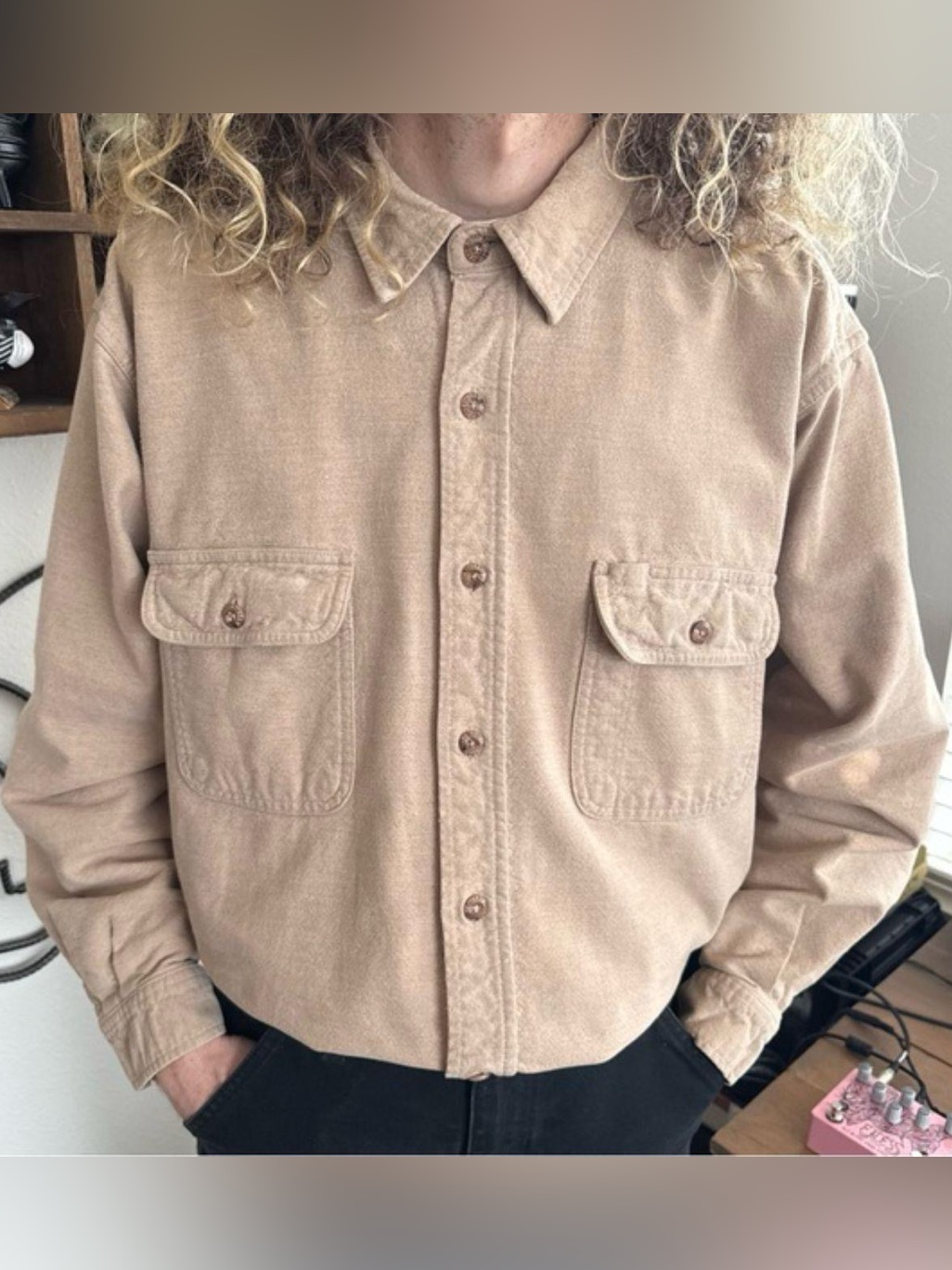 Vintage 90s 2000s Tan Chamois Button Down Work Shirt ~ Size Xl